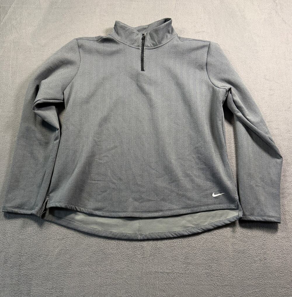 Nike Therma FIT Womens 1/4‎ Zip Pullover Gray Textured Fleece Jacket Size XL